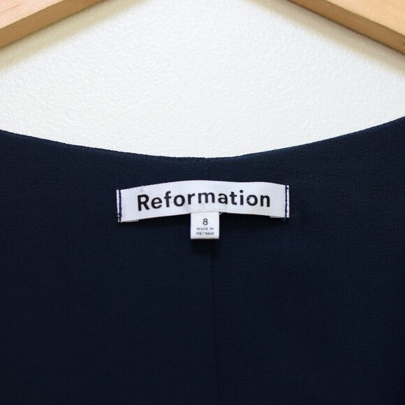 Reformation Nayeli Dress in Navy Blue Fitted Maxi Dress V-Neck Cap Sleeve Size 8 - Picture 14 of 14